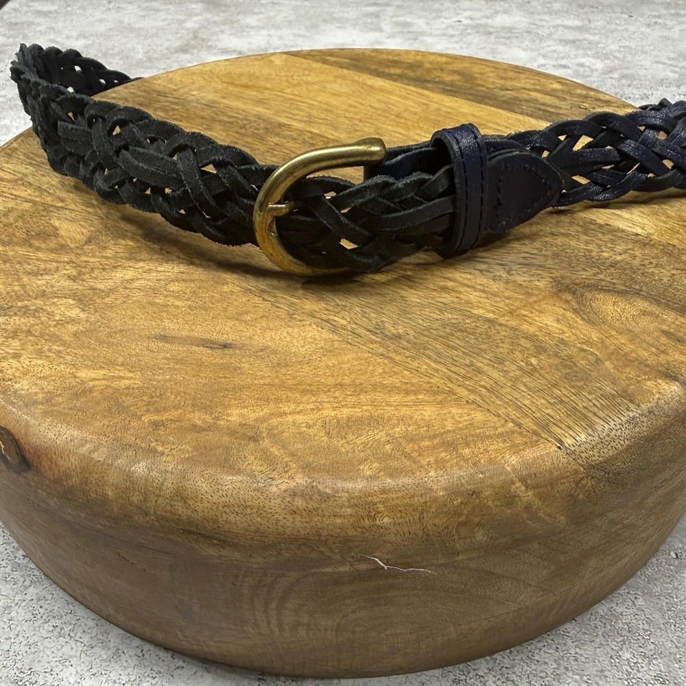 Capezio Belt Mens Large Black Leather Suede Braided Woven Brass Buckle Casual